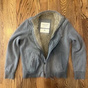 Abercrombie Thick Faux Fur Jacket Grey Tan Zip And Button Closure XL
